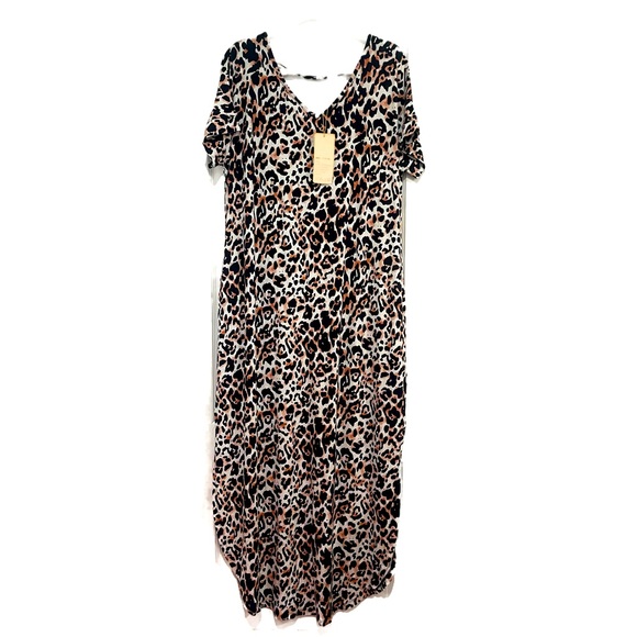 Cheetah print women’s oversized flowy maxi dress with pockets NWT Gracerelle 2XL - Picture 1 of 7